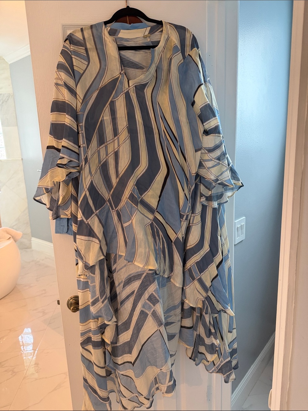 cult gaia Blue and Cream Abstract Wave cover up - Picture 1 of 3